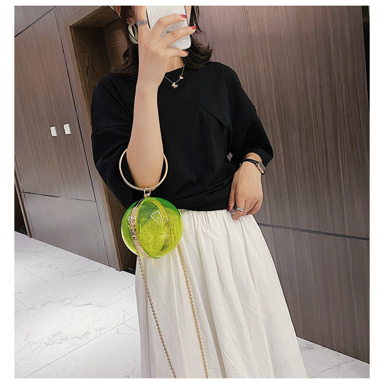 Japanese and Korean Style Transparent Round Ball Messenger Bag with Chain - PVC