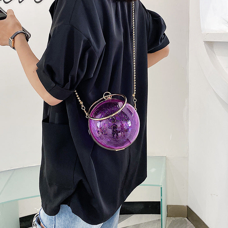 Japanese and Korean Style Transparent Round Ball Messenger Bag with Chain - PVC