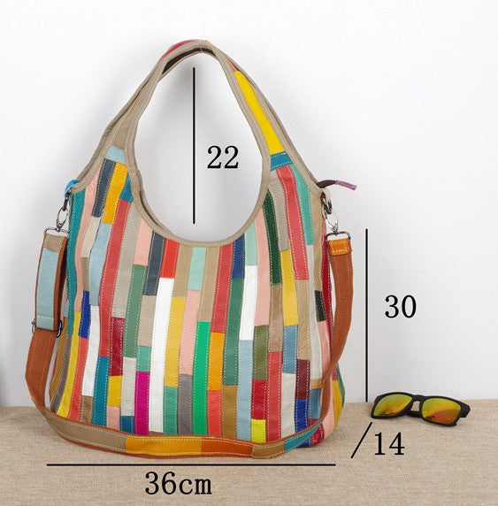 First Layer Color Stripes One-Shoulder Messenger Bag - Retro European Style