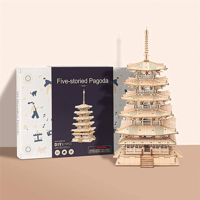 Finished Zen Pagoda model from Robotime with visible craftsmanship