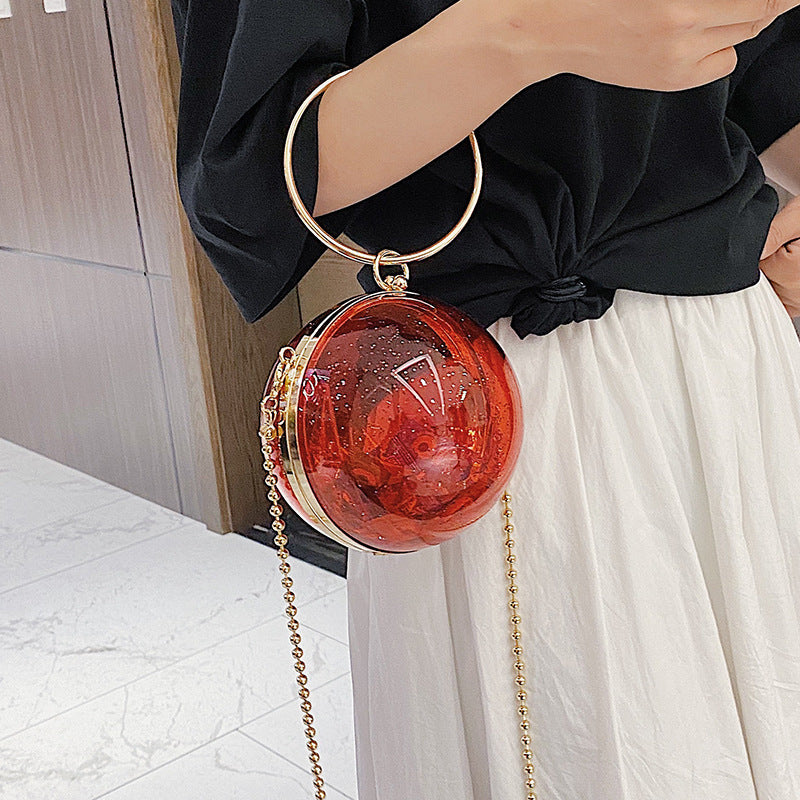 Japanese and Korean Style Transparent Round Ball Messenger Bag with Chain - PVC