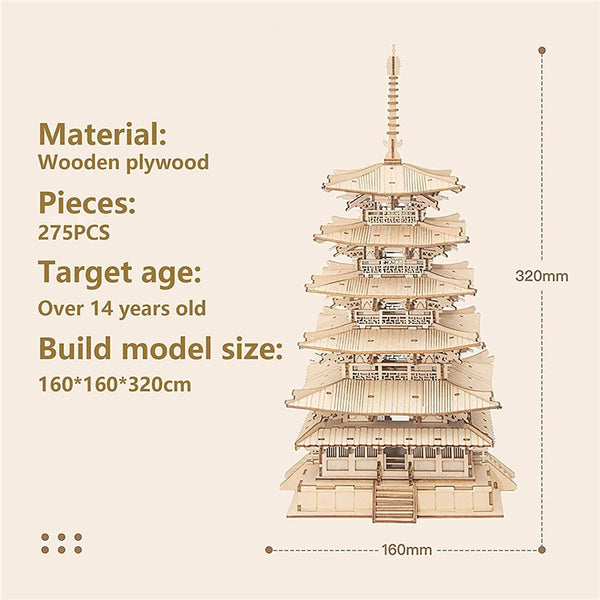 Family assembling Robotime Zen Pagoda 3D wooden puzzle