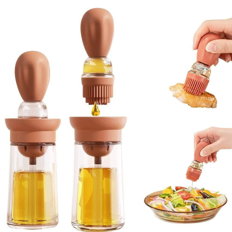 2-in-1 Oil Dispenser with Brush - Precision Glass Oil Jar with Silicone Brush