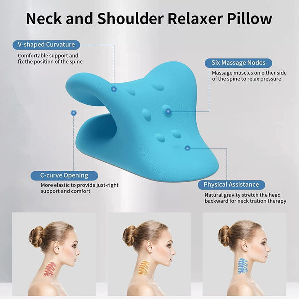 Expertomind Neck Relaxer | Cervical Pillow & Shoulder Support for Pain Relief - Chiropractic Acupressure Massage (Blue)