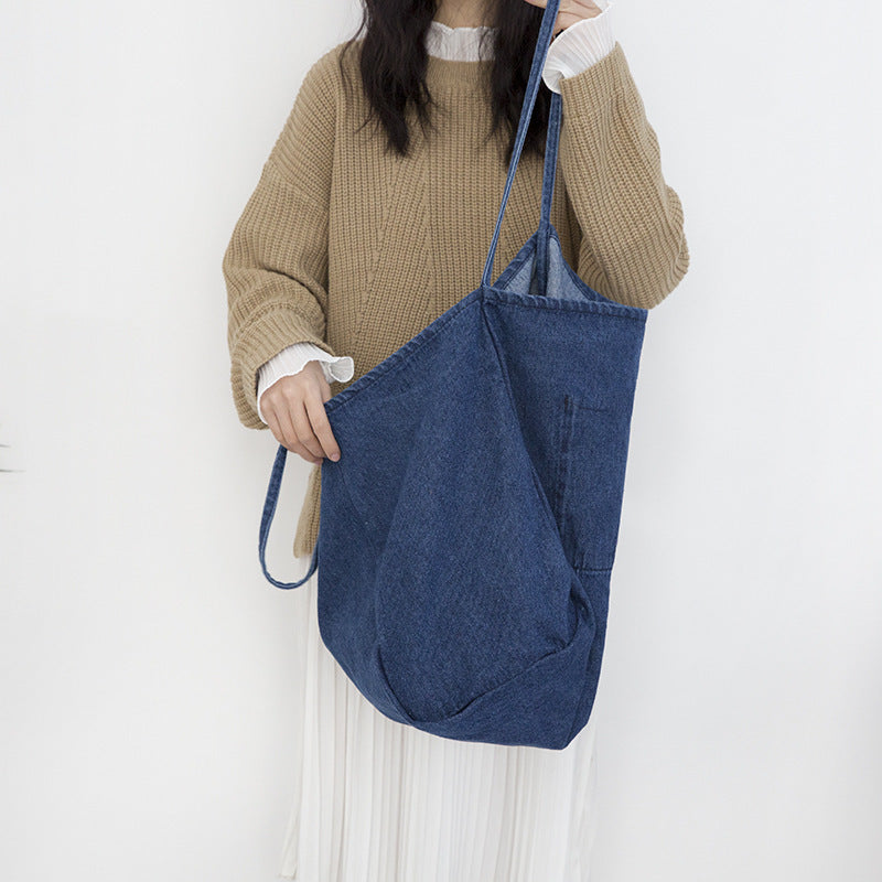 Japanese Washed Denim Canvas Tote Bag - Simple Wild Shoulder Bag