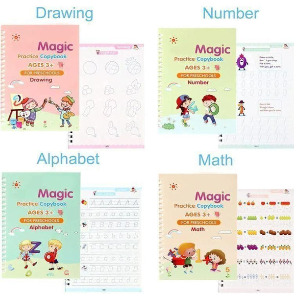 Magic Book Set of 2 - 8 Books, 20 Refills, 2 Pens, and 2 Grips for Preschool Education