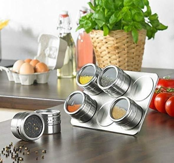 Magnetic Spice Jar Portable Containers Set for Kitchen Storage - Seasoning Masala Box (Silver)