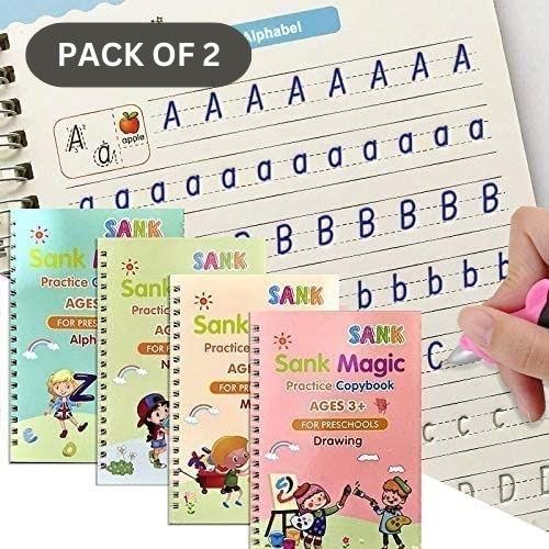 Magic Book Set of 2 - 8 Books, 20 Refills, 2 Pens, and 2 Grips for Preschool Education