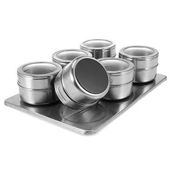 Magnetic Spice Jar Portable Containers Set for Kitchen Storage - Seasoning Masala Box (Silver)