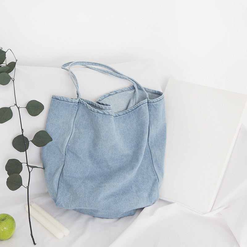 Japanese Washed Denim Canvas Tote Bag - Simple Wild Shoulder Bag