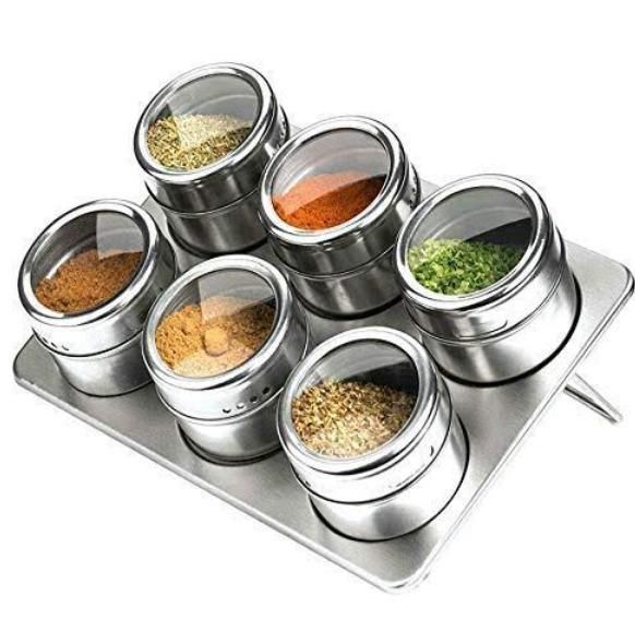 Magnetic Spice Jar Portable Containers Set for Kitchen Storage - Seasoning Masala Box (Silver)