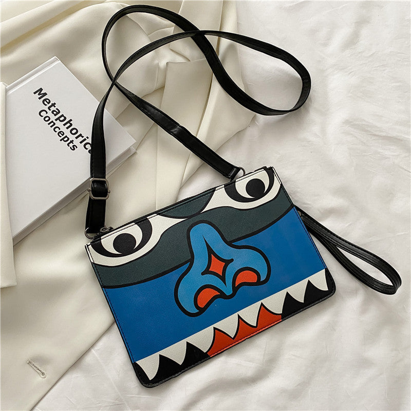 Fashionable PU Oil Painting Printed Shoulder Bag - Graffiti Stitching Envelope Clutch