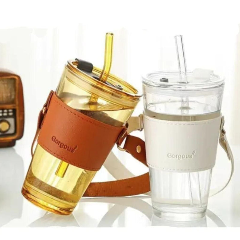 Glass Tumbler with Glass Straw and Lid - Eco-Friendly & Reusable Drinkware