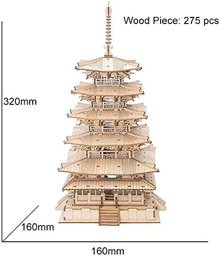 Close-up of wooden pieces for Robotime Zen Pagoda puzzle