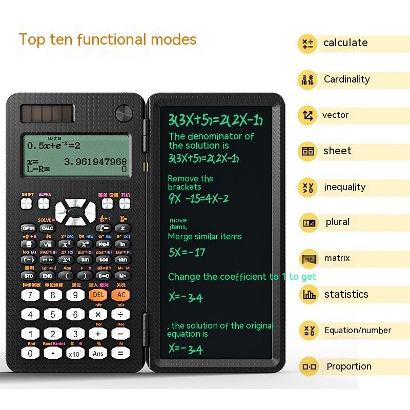 Innovative learning tool featuring dual-function scientific calculator and handwriting tablet