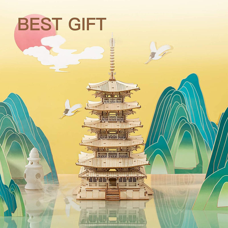 Beautifully presented Robotime Zen Pagoda 3D wooden puzzle as a gift