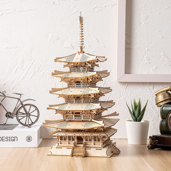 Zen Pagoda 3D Wooden Puzzle Kit assembled