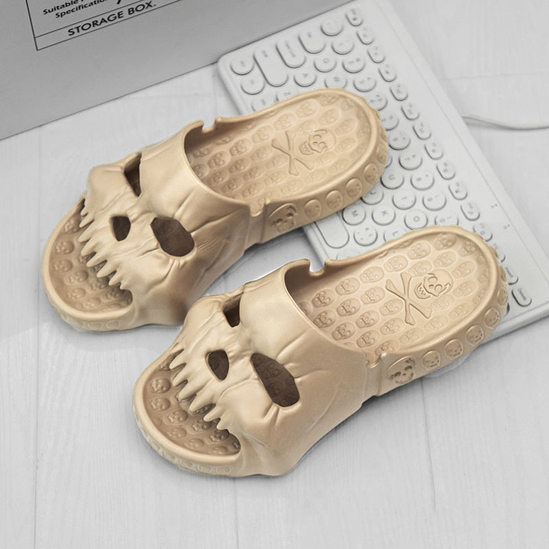 Khaki Skull Design Casual Slippers